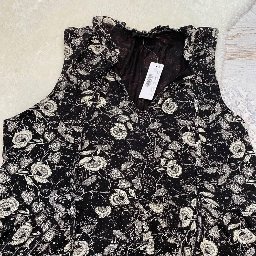 J. Crew Black and White Floral Print V Neck Peplum Top